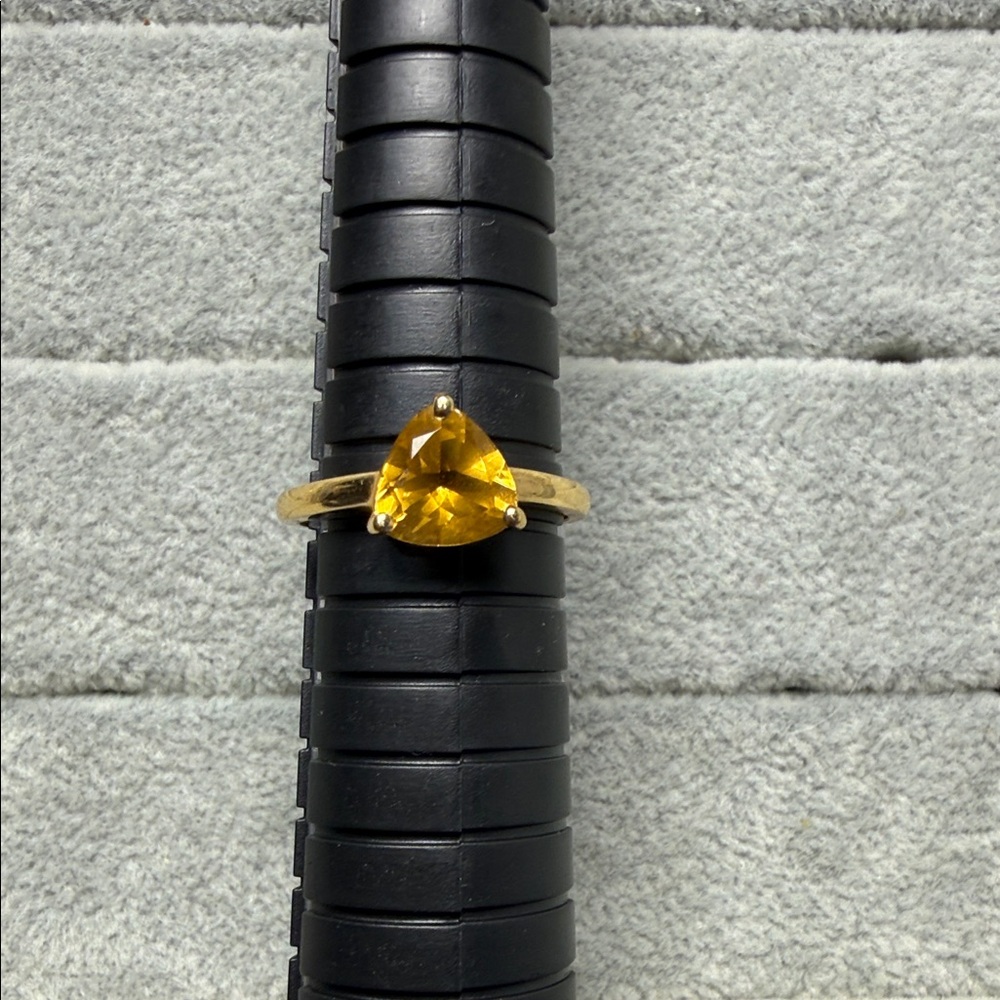 14k Gold Ring with Yellow Trillion-Cut Gemstone